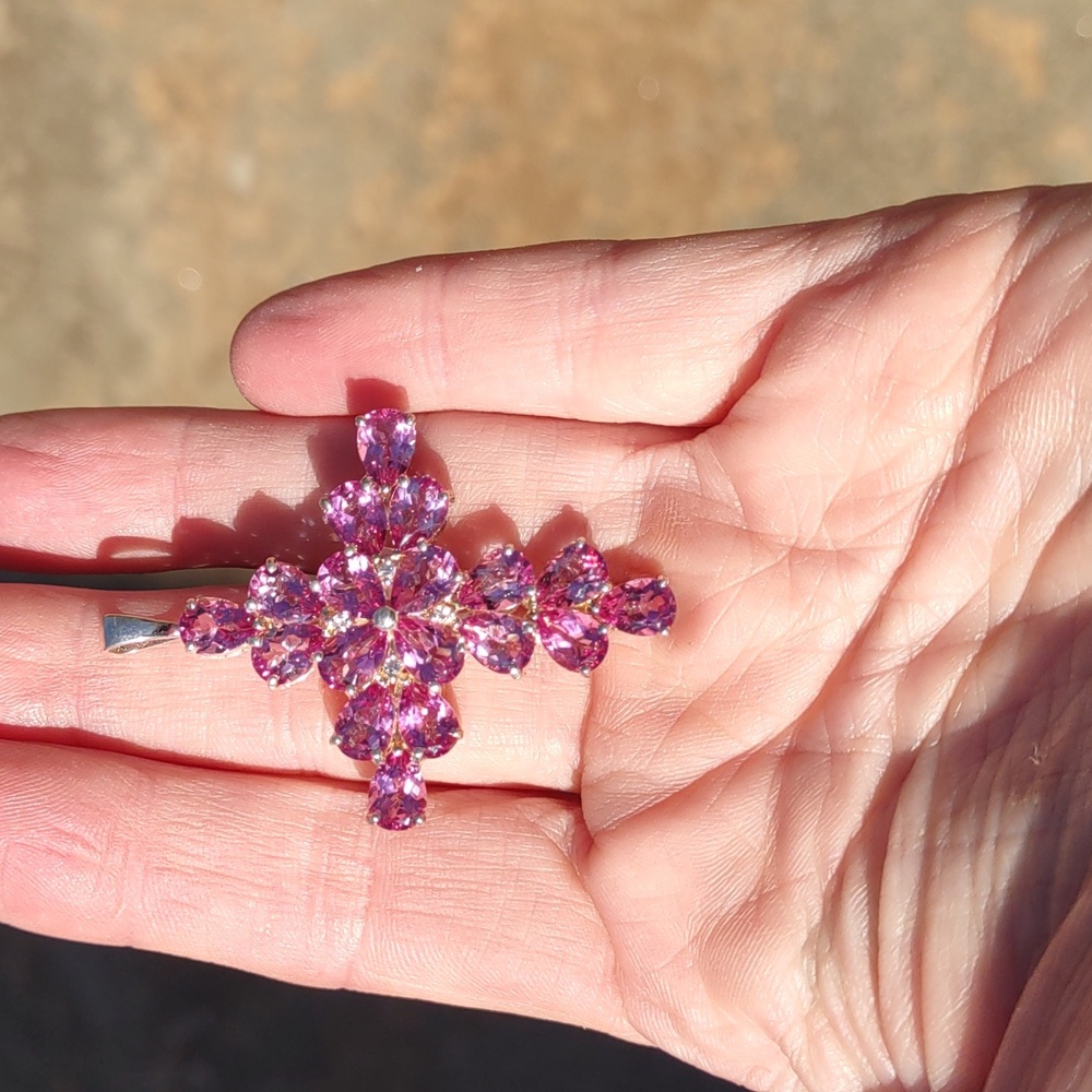 Pink Topaz Gemstone Cross Pendant Sterling Silver - Picture 6 of 6